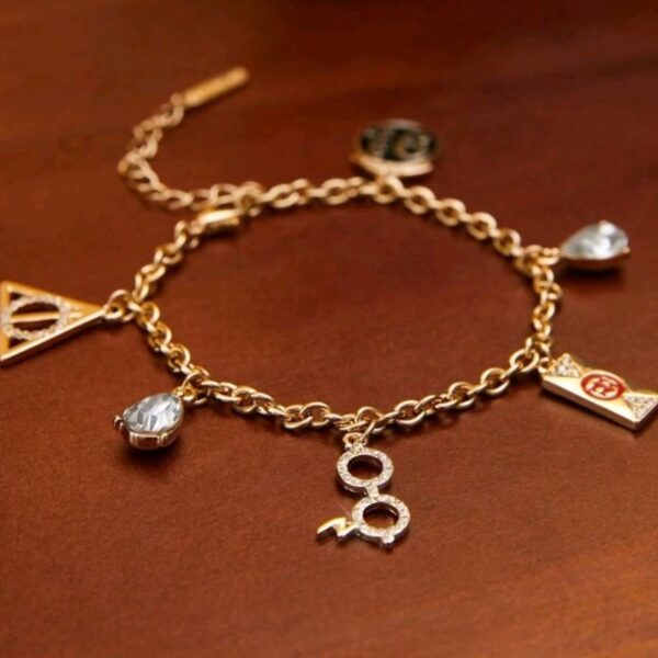 Pulsera Dorada Piedras 9 3/4 Lentes Harry Reliquias De La Muerte - Imagen 2