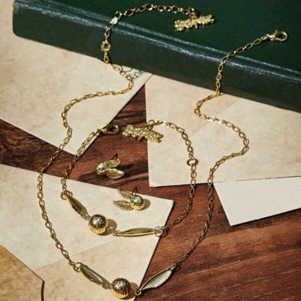 Set Joyas 1 Par De Aretes 1 Brazalete Y 1 Collar Snitch Dorada - Imagen 3