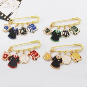 prendedores Harry Potter de solapa dorados con dijes colgantes de las casas de Hogwarts esmaltados chile
