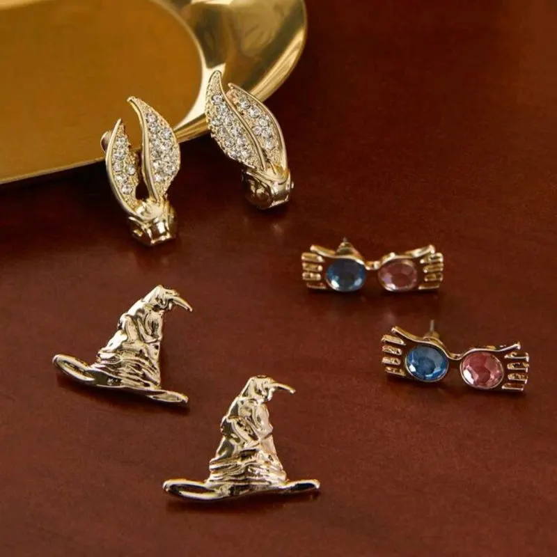 Set Aretes Harry Potter Snitch Sombrero Lentes - Imagen 2