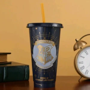 Vaso Escudo Hogwarts Con Tapa Y Bombilla