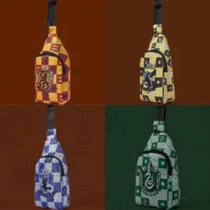 banano cruzado Harry Potter tipo mochila pechera con los diseños y escudos oficiales de las casas Gryffindor Hufflepuff Ravenclaw y Slytherin chile