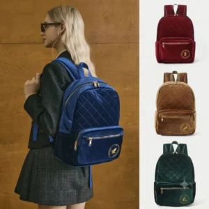 mochila Harry Potter terciopelo acolchado con bordados dorados de las casas Ravenclaw Gryffindor Hufflepuff y Slytherin chile