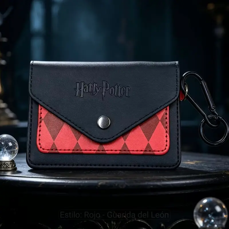 tarjetero Harry Potter Gryffindor detalle de broche y grabado