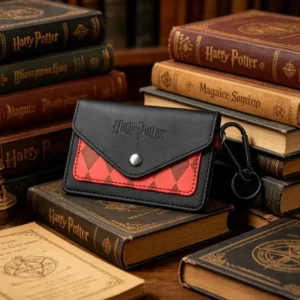 tarjetero Harry Potter Gryffindor sobre libros de magia Chile